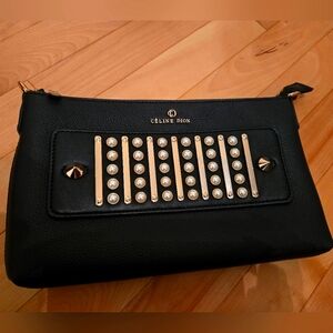 Black Studded Clutch with Metallic Accents